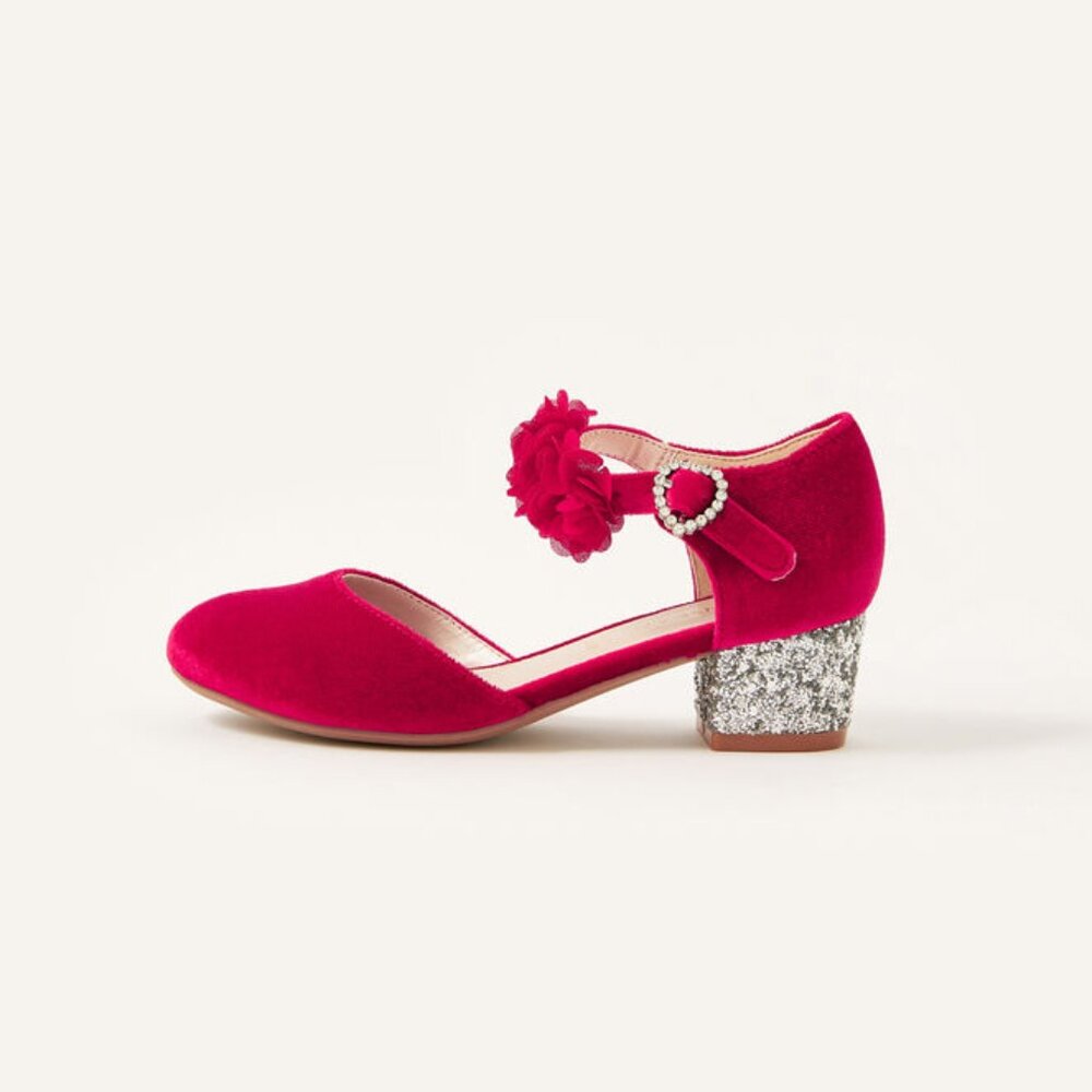 Velvet Glitter Heels Shoe - Red